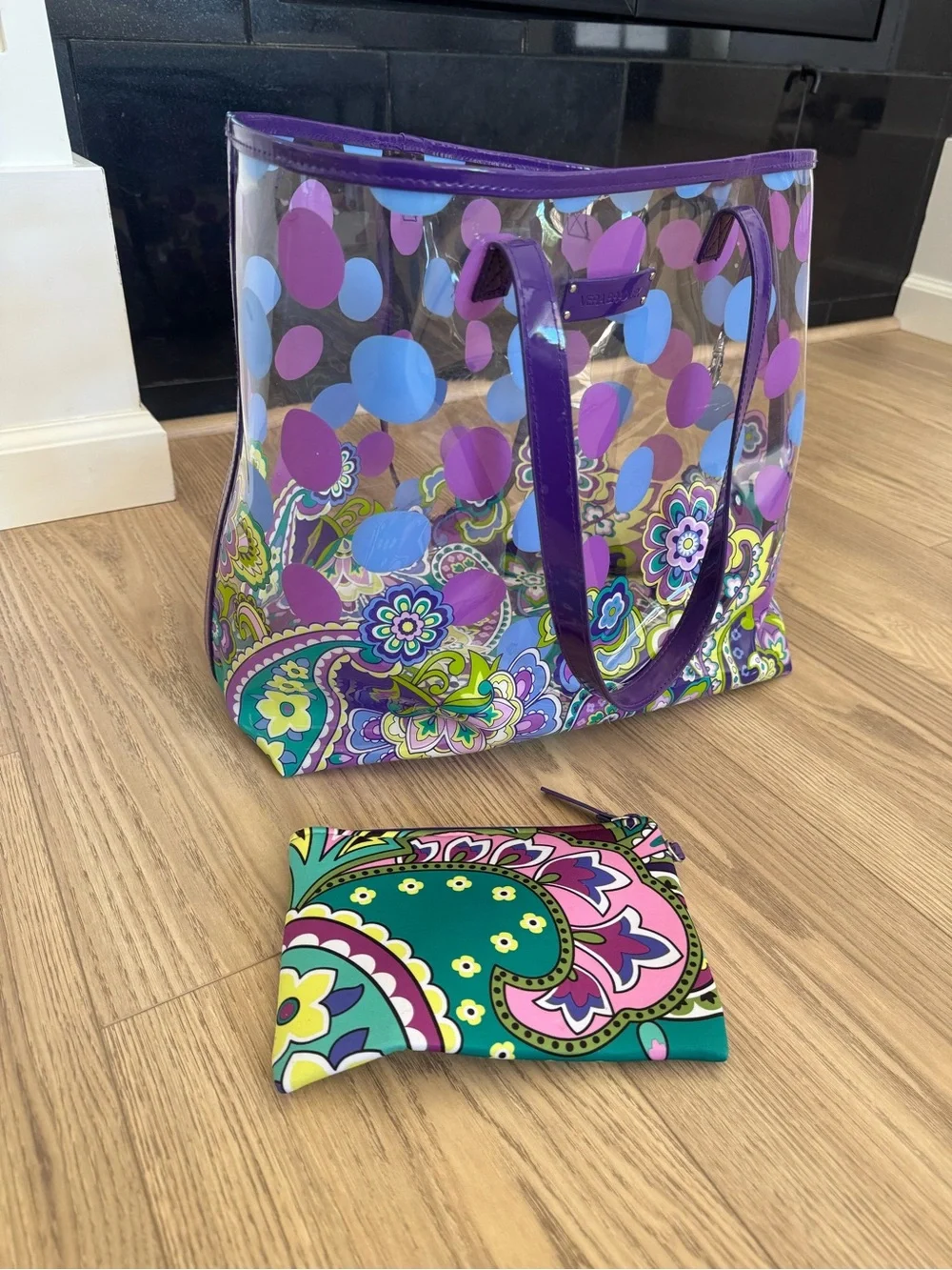 Vera Bradley clear PVC tote bag with matching zippered pouch